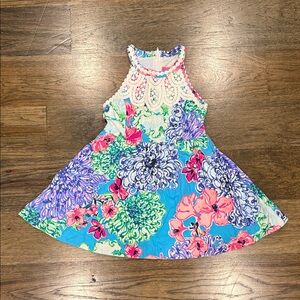 Lilly Pulitzer Blue Floral Kids Dress with Lace